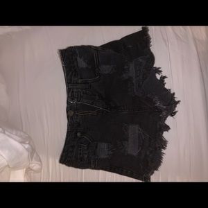 Black distressed high waisted jean shorts